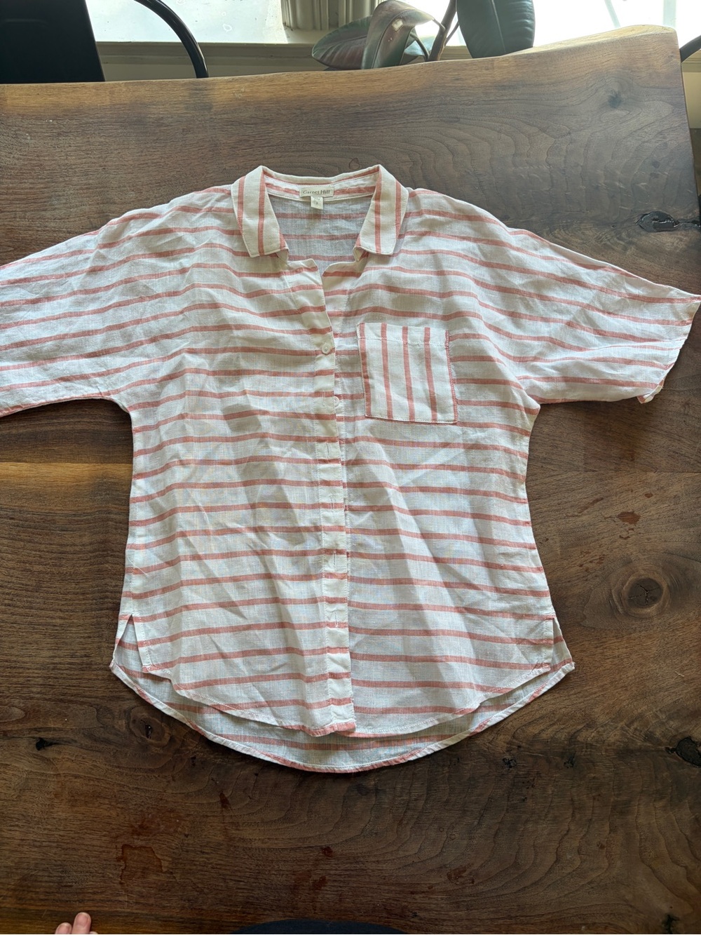 Garnet Hill Women's 100% linen White and Coral Striped top size 2 excellent!